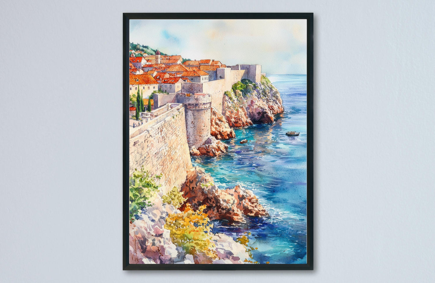 Dubrovnik Watercolor Poster Dubrovnik Travel Print Croatia Wall Art Old Town Painting Dubrovnik Souvenir Coastal Decor