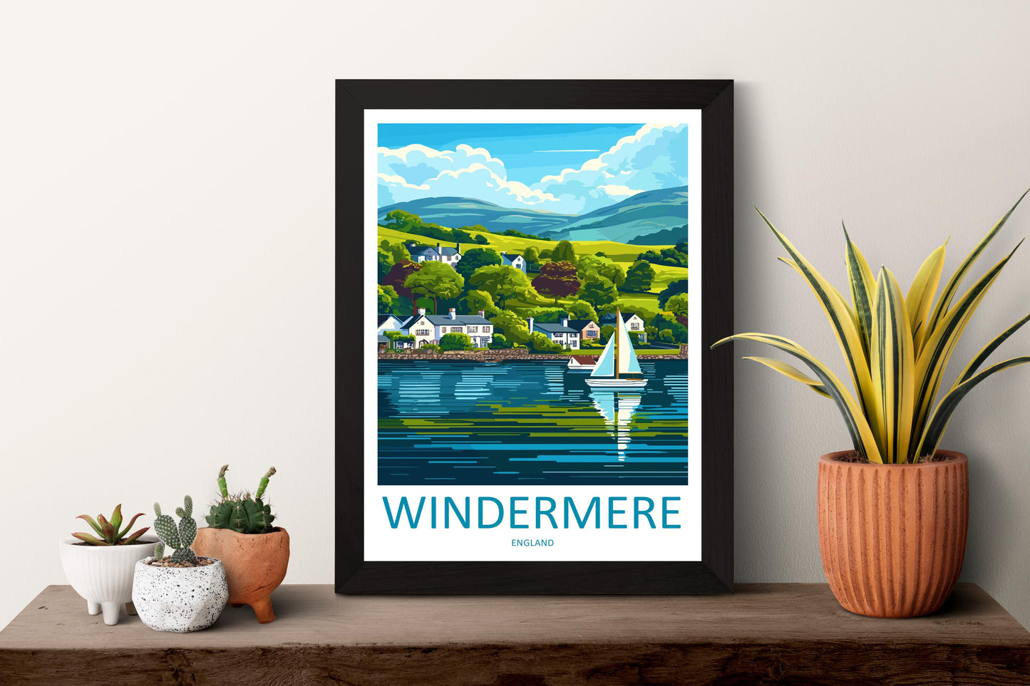 Windermere Cartoon Travel Poster Lake District Wall Art UK Landscape Print Nature Illustration Windermere Decor Souvenir Gift