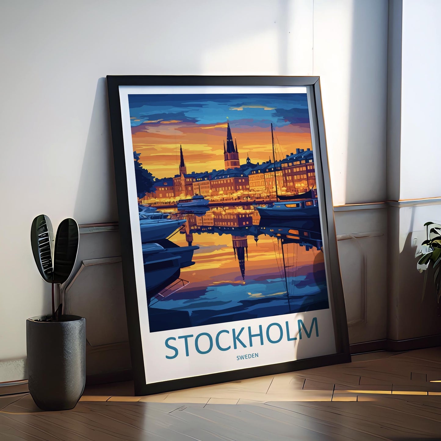 Stockholm Cartoon Travel Poster Sweden Wall Art Cityscape Print Scandinavian Illustration Nordic Decor Stockholm Souvenir Gift