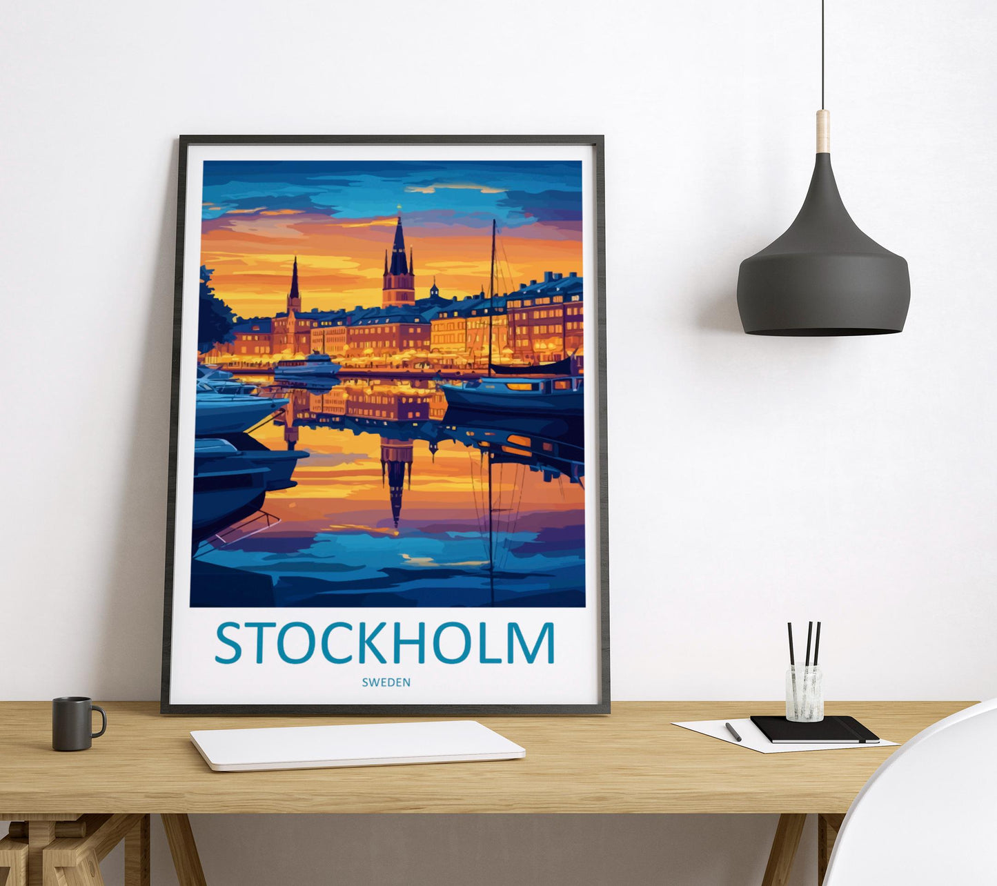 Stockholm Cartoon Travel Poster Sweden Wall Art Cityscape Print Scandinavian Illustration Nordic Decor Stockholm Souvenir Gift