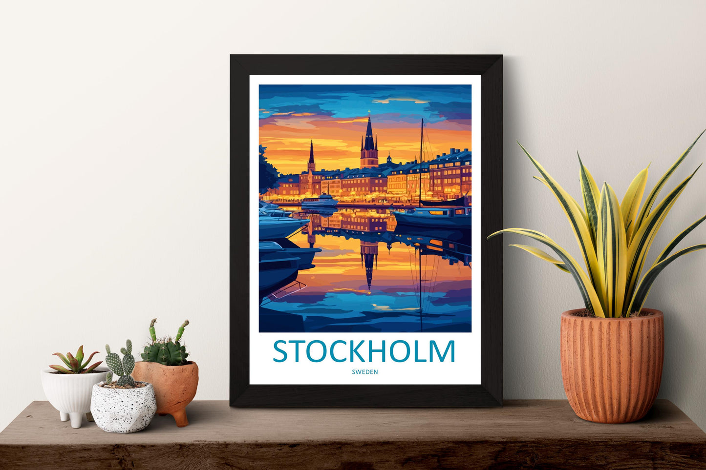 Stockholm Cartoon Travel Poster Sweden Wall Art Cityscape Print Scandinavian Illustration Nordic Decor Stockholm Souvenir Gift