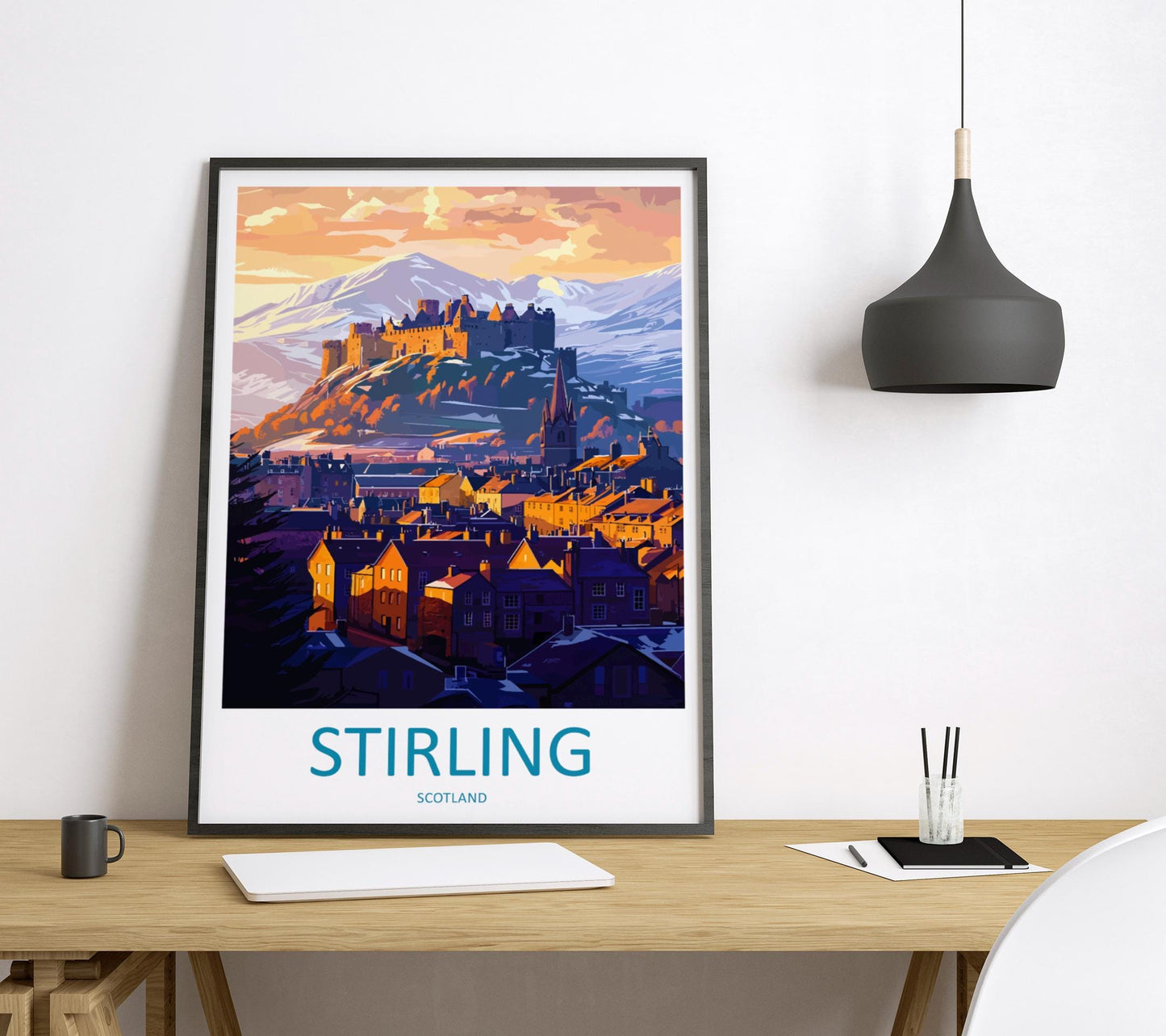 Stirling Cartoon Travel Poster Scotland Wall Art Historic City Print Castle Illustration Highland Decor Stirling Souvenir Gift