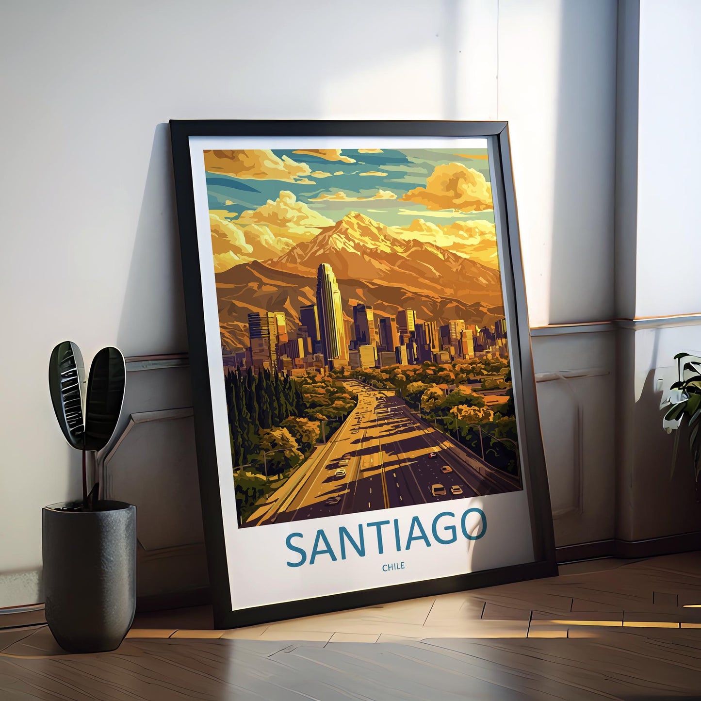 Santiago Chile Cartoon Travel Poster South America Wall Art City Print Andes Illustration Urban Decor Santiago Souvenir Gift