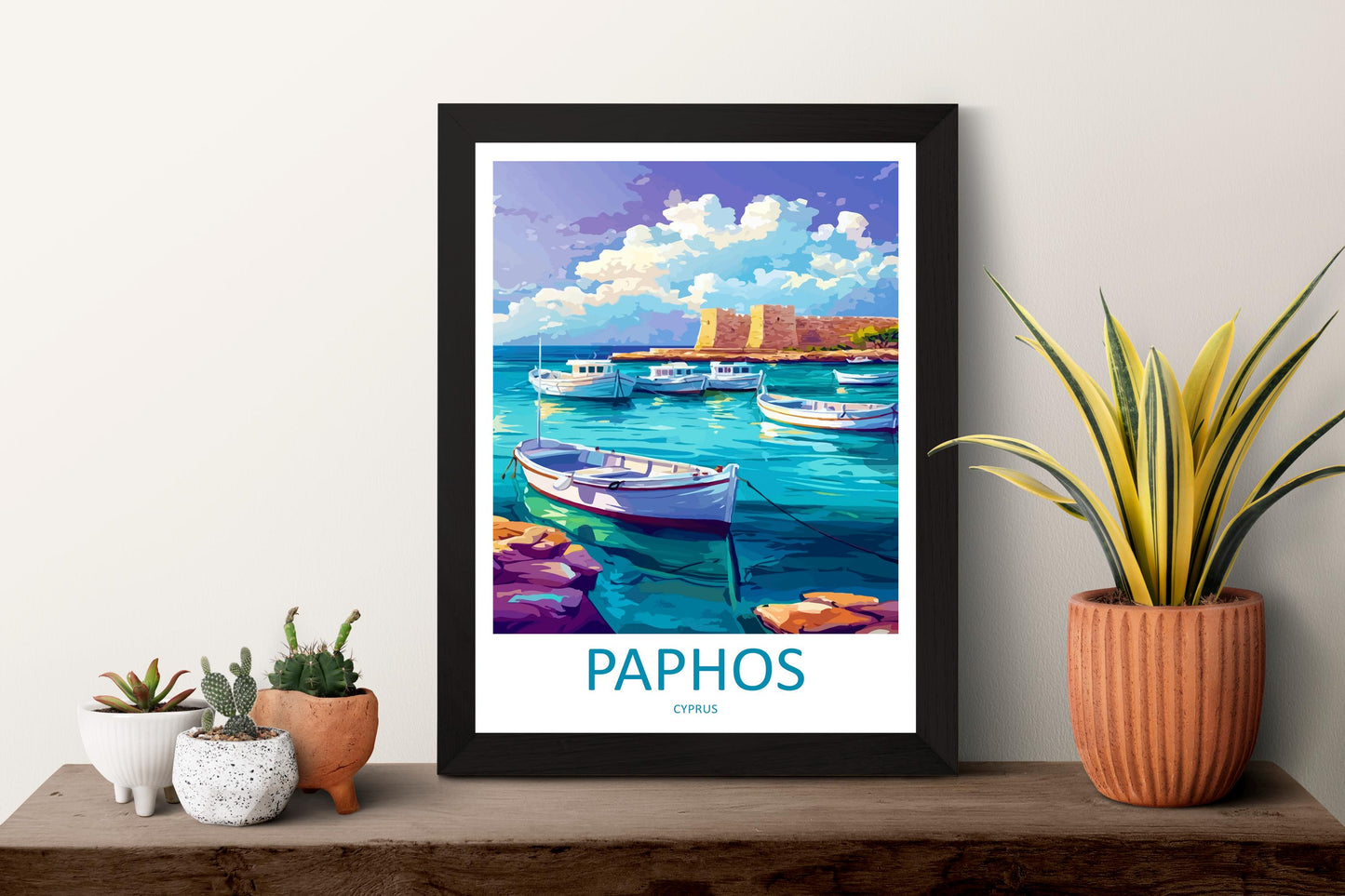 Paphos Cartoon Travel Poster Cyprus Wall Art Coastal Print Mediterranean Illustration Historic Decor Paphos Souvenir Gift