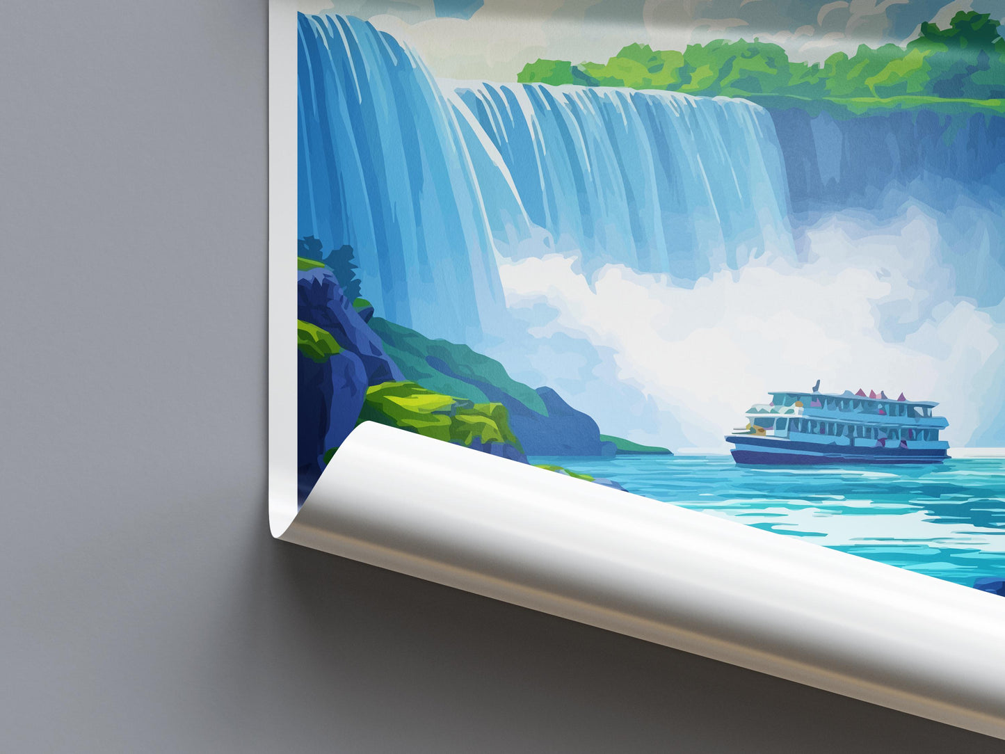Niagara Falls Cartoon Travel Poster USA Canada Wall Art Nature Print Waterfall Illustration Scenic Decor Niagara Souvenir Gift