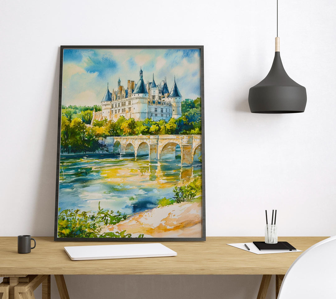 Loire Valley Watercolor Poster Loire Valley Travel Print France Wall Art Loire Valley Decor Chateau Scene French Countryside Print