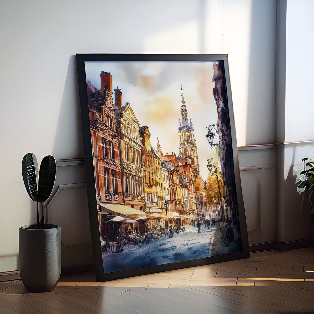 Lille Watercolor Poster Lille Travel Print France Wall Art Lille Decor Historic City Scene Flemish Architecture French Urban Landscape