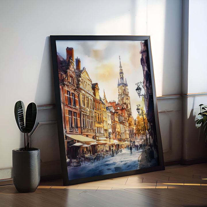 Lille Watercolor Poster Lille Travel Print France Wall Art Lille Decor Historic City Scene Flemish Architecture French Urban Landscape