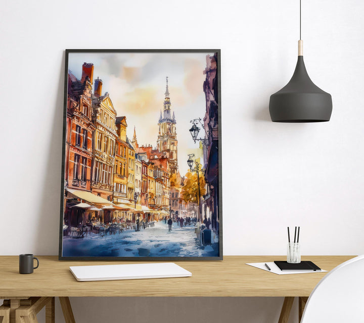 Lille Watercolor Poster Lille Travel Print France Wall Art Lille Decor Historic City Scene Flemish Architecture French Urban Landscape