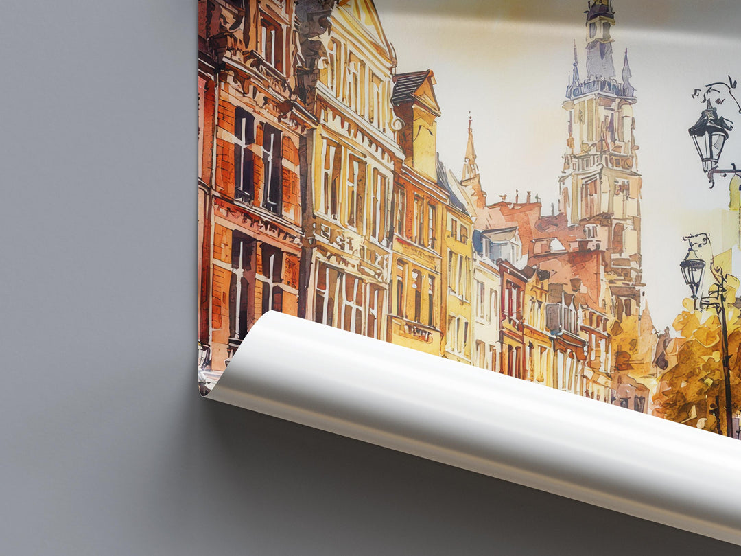 Lille Watercolor Poster Lille Travel Print France Wall Art Lille Decor Historic City Scene Flemish Architecture French Urban Landscape