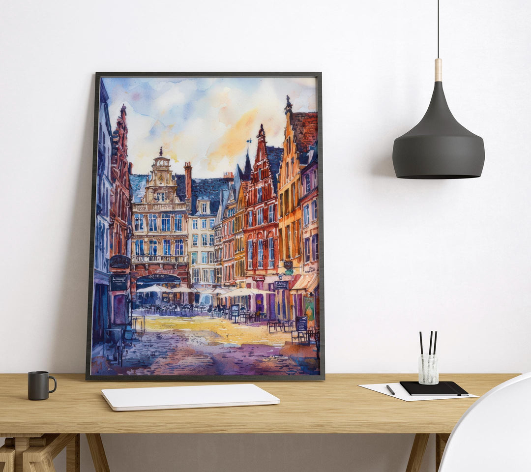 Lille Watercolor Poster Lille Travel Print France Wall Art Lille Decor Historic City Scene Flemish Architecture French Urban Landscape