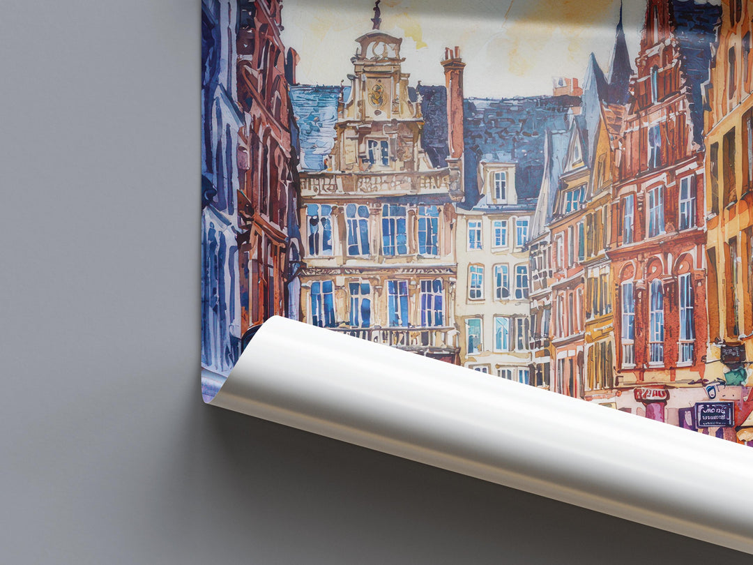 Lille Watercolor Poster Lille Travel Print France Wall Art Lille Decor Historic City Scene Flemish Architecture French Urban Landscape