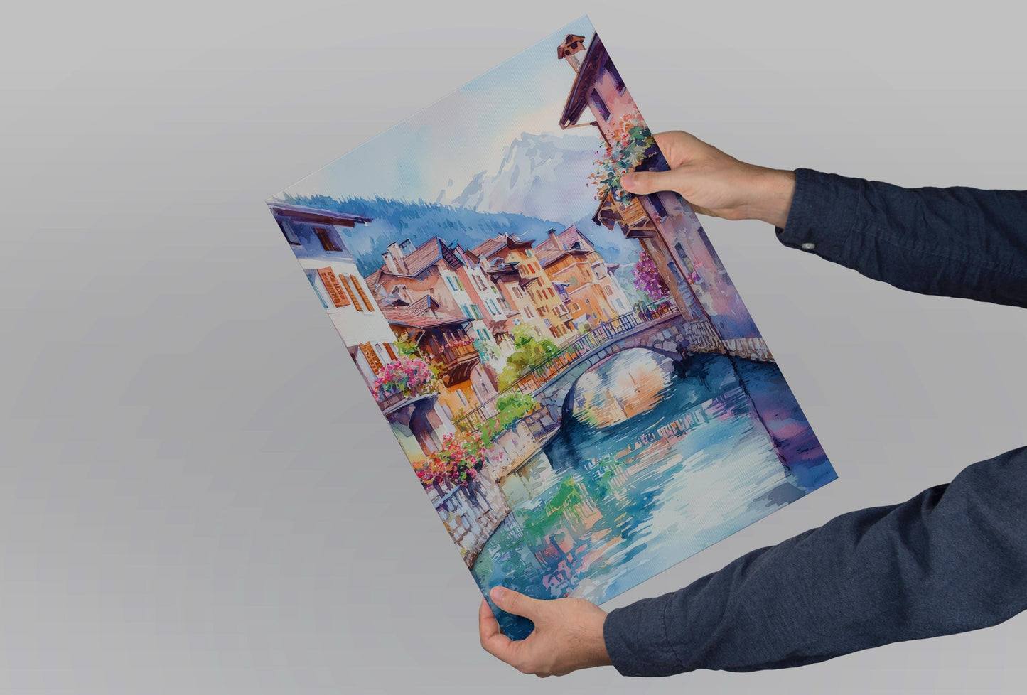 Annecy Watercolor Poster Annecy Travel Print France Wall Art Annecy Decor Lake Scene French Alps City Landscape Canal Village View