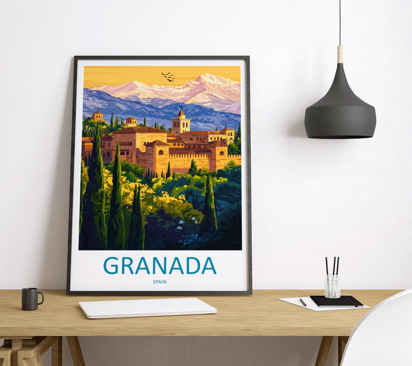 Granada Cartoon Travel Poster Spain Wall Art City Print Alhambra Illustration Historic Decor Granada Souvenir Gift