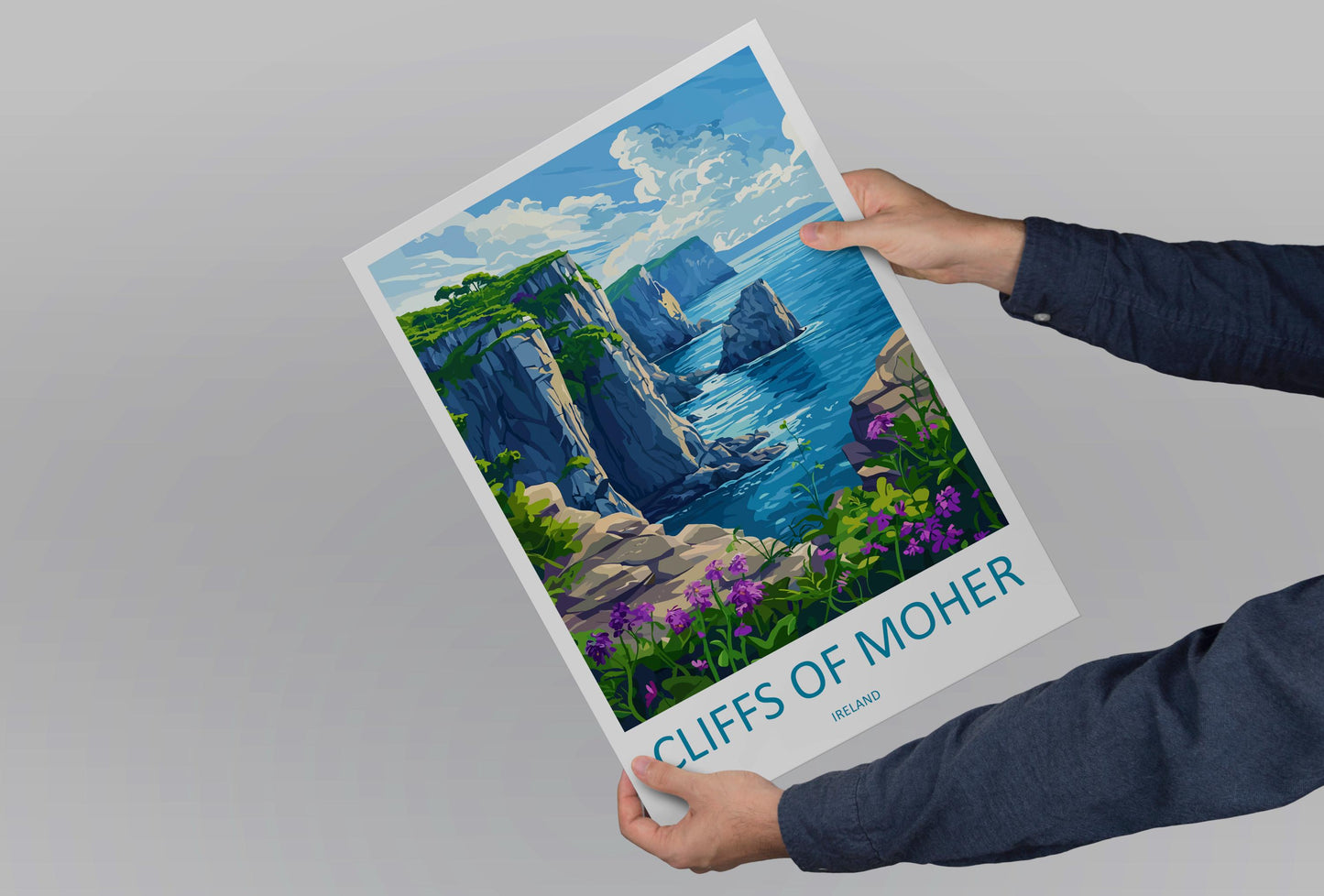 Cliffs of Moher Cartoon Travel Poster Ireland Wall Art Coastal Print Nature Illustration Wild Atlantic Decor Irish Souvenir Gift