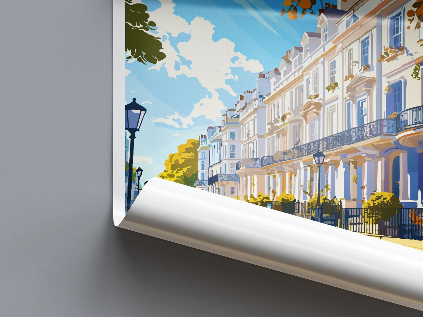 Cheltenham Cartoon Travel Poster England Wall Art Spa Town Print Historic Architecture Illustration Cotswolds Decor Gift Souvenir