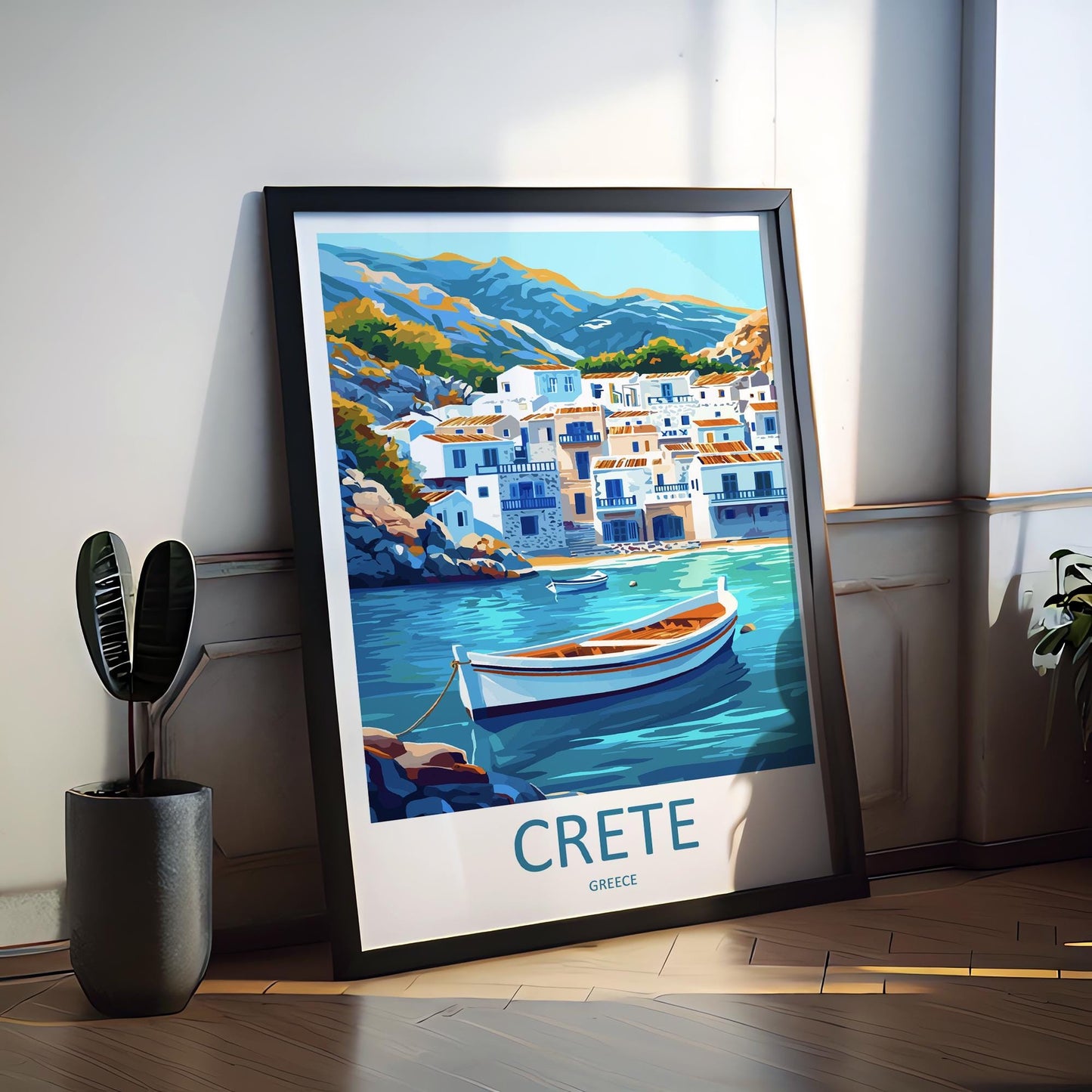 Crete Cartoon Travel Poster Greece Wall Art Island Landscape Print Coastal Decor Ancient Ruins Illustration Crete Nature Gift Souvenir