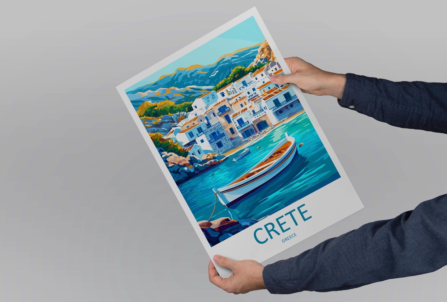 Crete Cartoon Travel Poster Greece Wall Art Island Landscape Print Coastal Decor Ancient Ruins Illustration Crete Nature Gift Souvenir