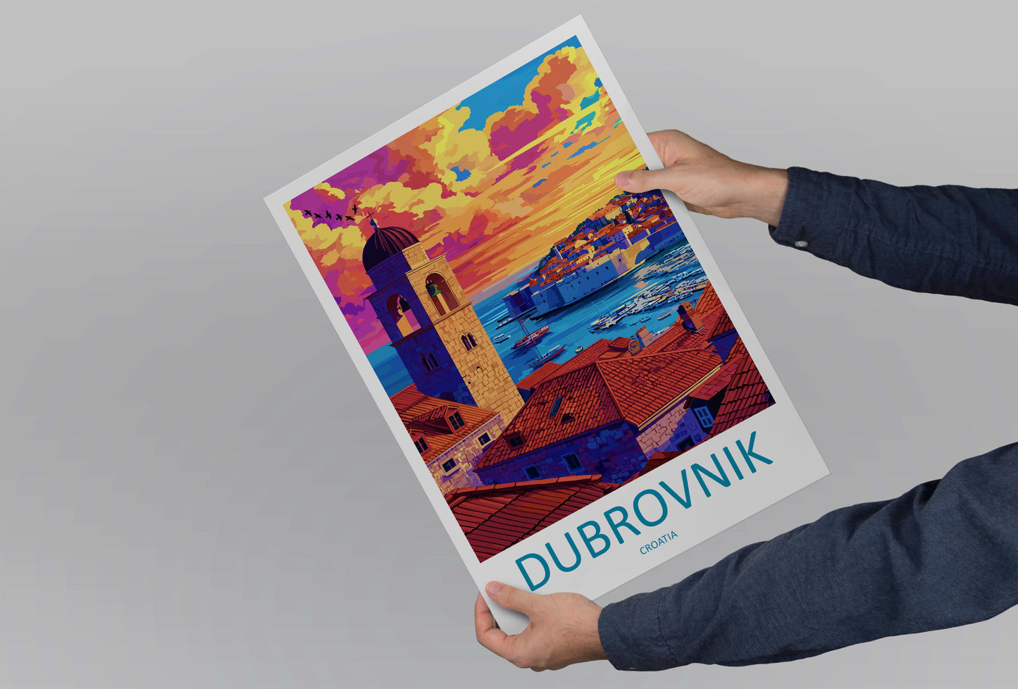 Dubrovnik Cartoon Travel Poster Croatia Wall Art Coastal City Print Old Town Illustration Adriatic Sea Decor Dubrovnik Gift Souvenir