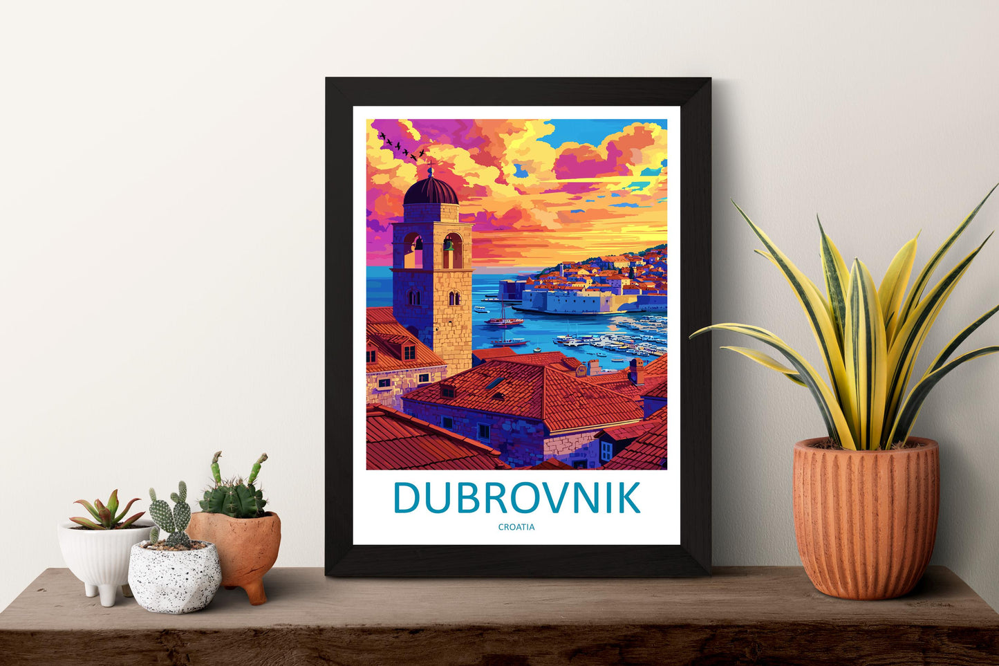 Dubrovnik Cartoon Travel Poster Croatia Wall Art Coastal City Print Old Town Illustration Adriatic Sea Decor Dubrovnik Gift Souvenir