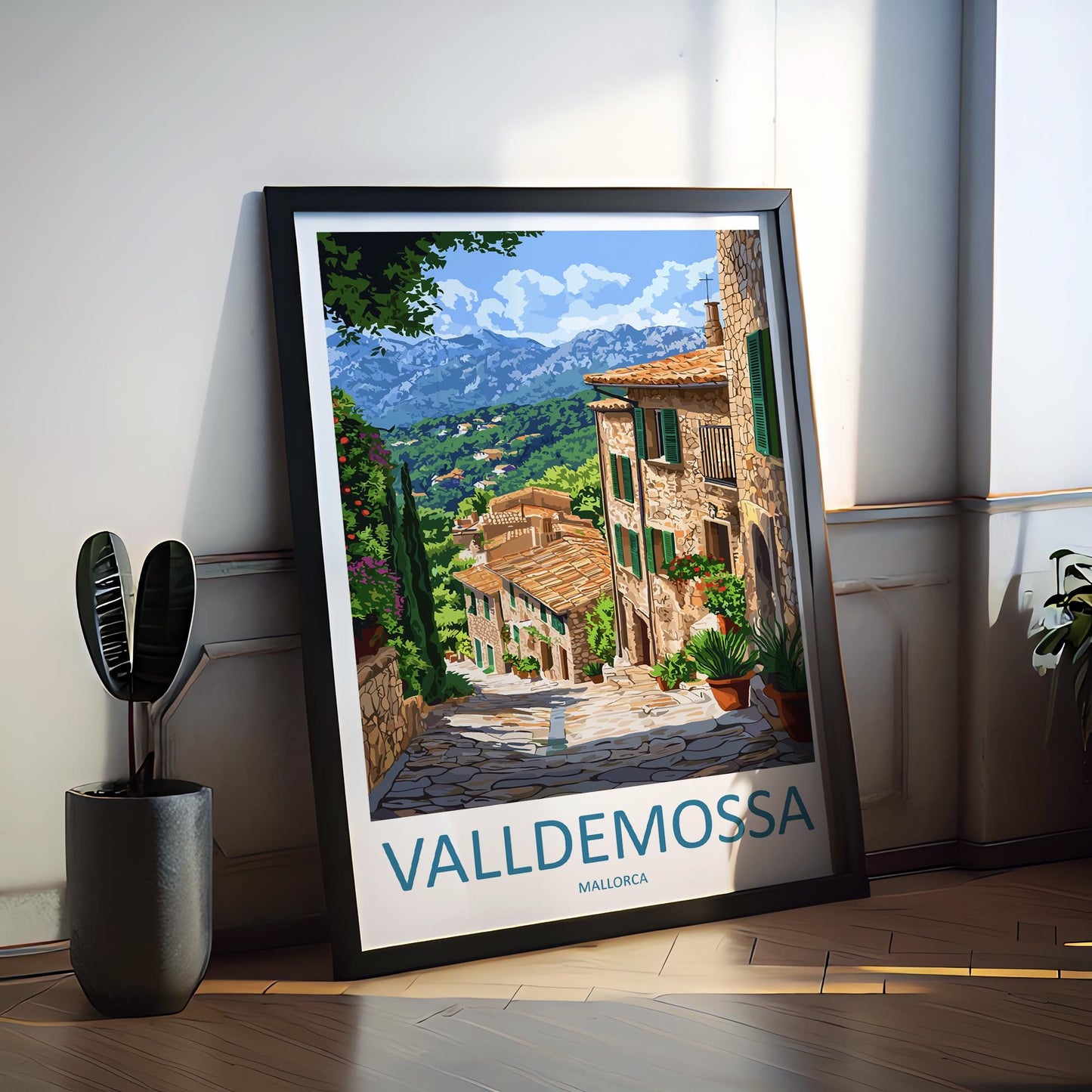 Valldemossa Travel Poster Mallorca Wall Art Village View Print Mountain Scene Illustration Mediterranean Decor Gift Souvenir