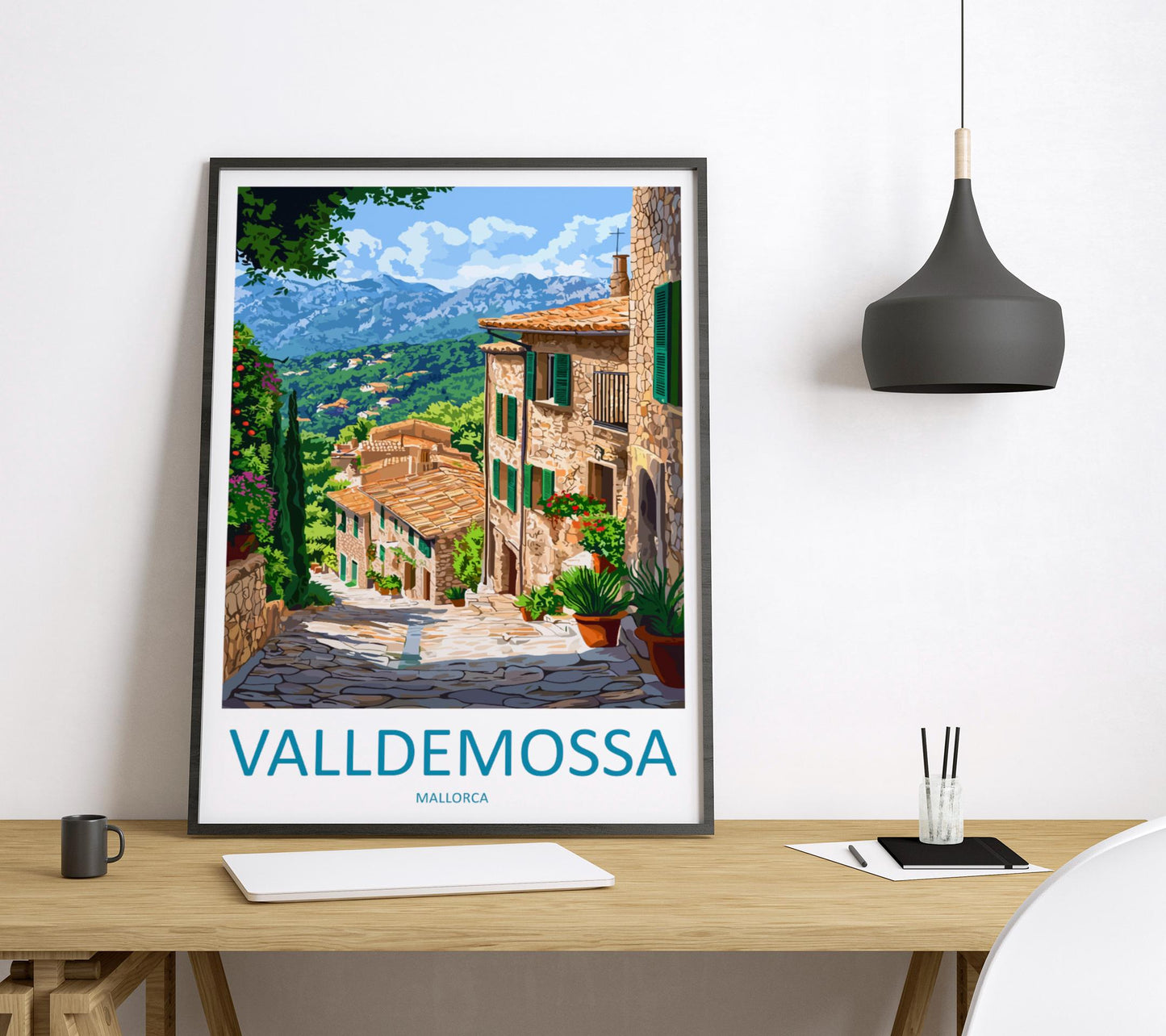 Valldemossa Travel Poster Mallorca Wall Art Village View Print Mountain Scene Illustration Mediterranean Decor Gift Souvenir