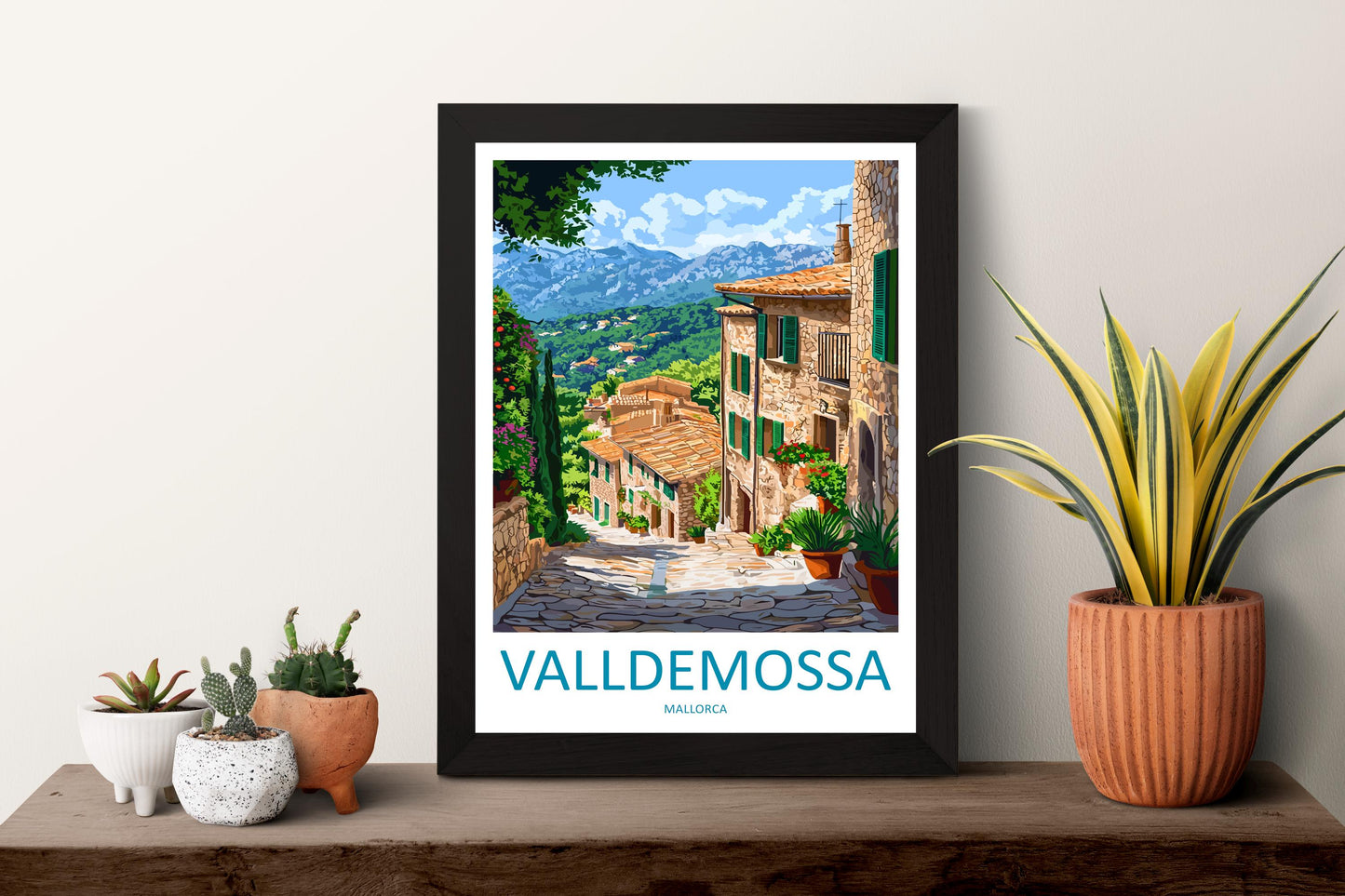 Valldemossa Travel Poster Mallorca Wall Art Village View Print Mountain Scene Illustration Mediterranean Decor Gift Souvenir