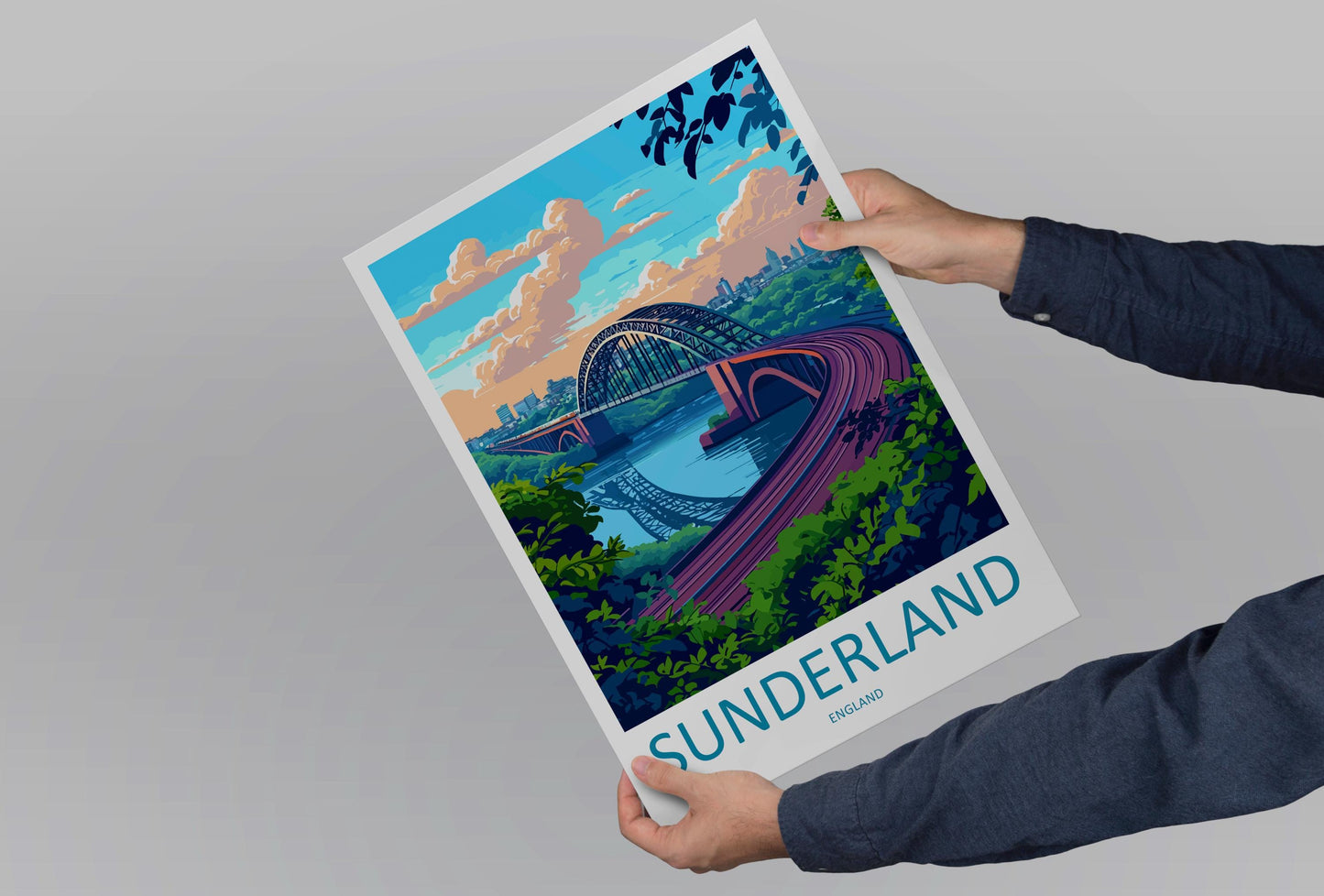 Sunderland Travel Poster England Wall Art Coastal City Print River Wear Illustration Seaside Decor Wearmouth Gift Souvenir