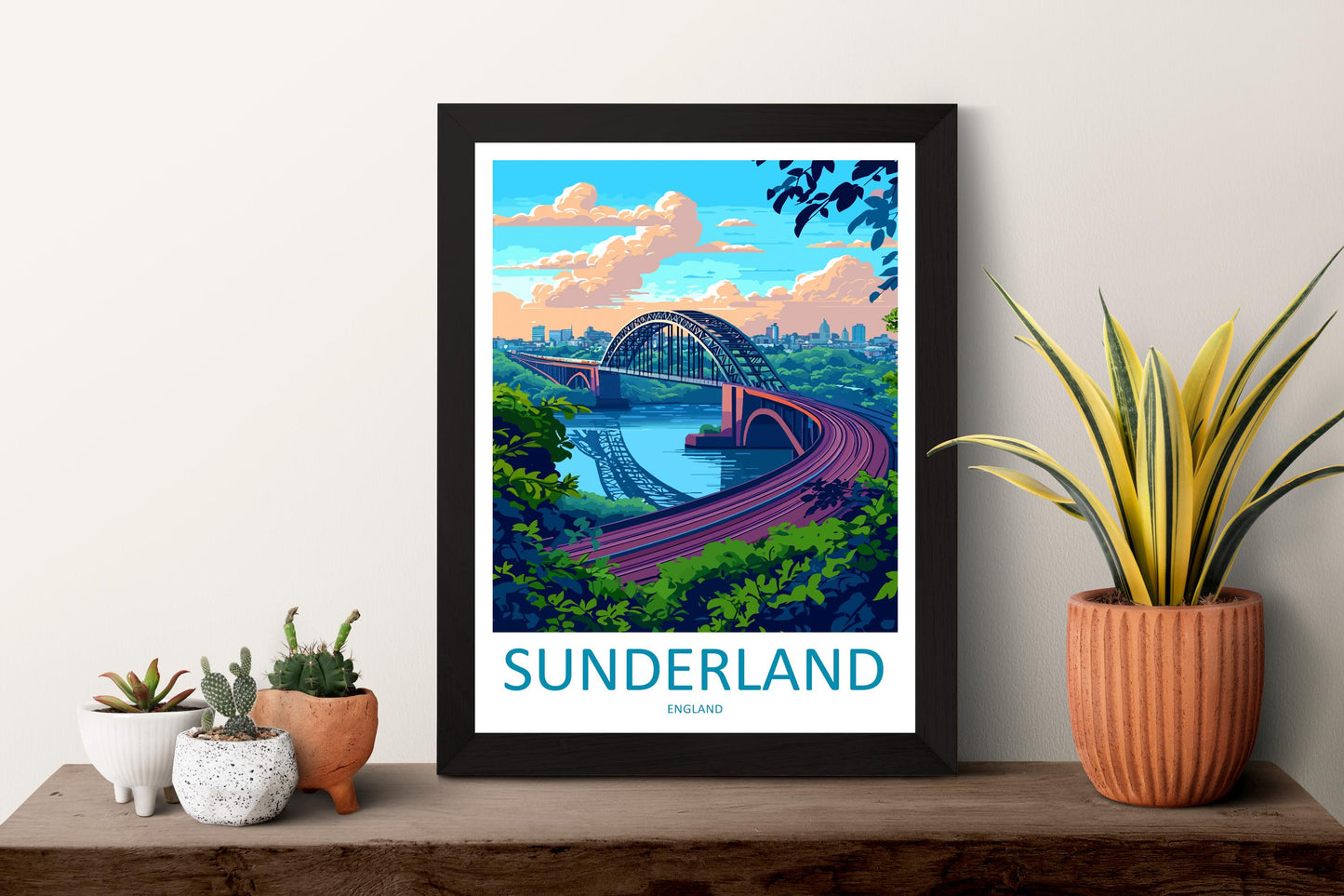Sunderland Travel Poster England Wall Art Coastal City Print River Wear Illustration Seaside Decor Wearmouth Gift Souvenir