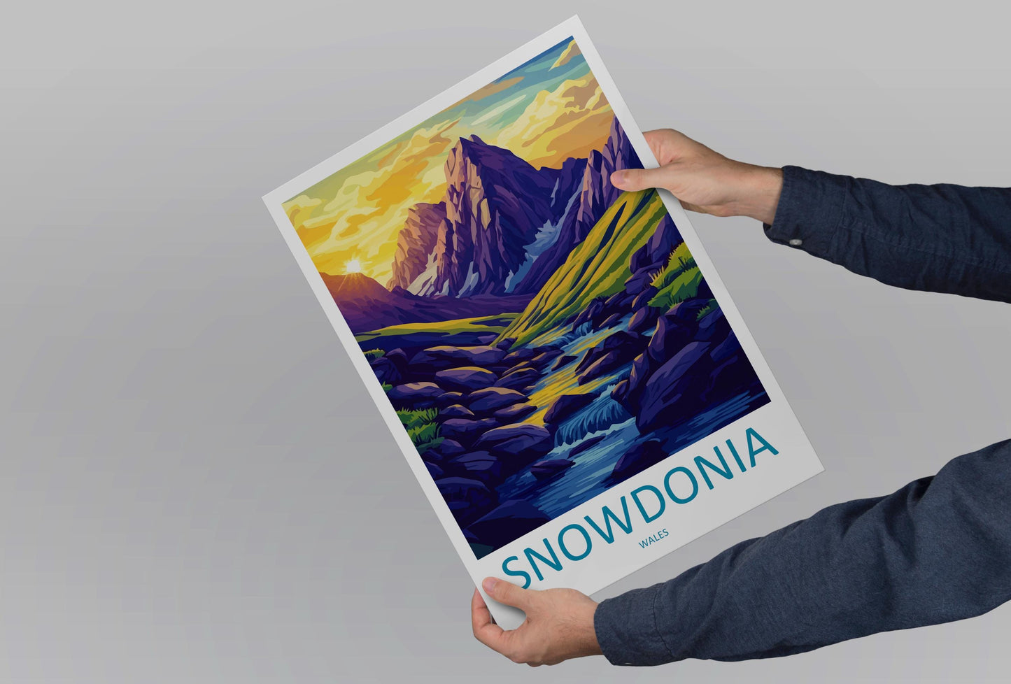 Snowdonia Travel Poster Wales Wall Art Mountain Landscape Print National Park Illustration Scenic Decor Snowdonia Gift Souvenir