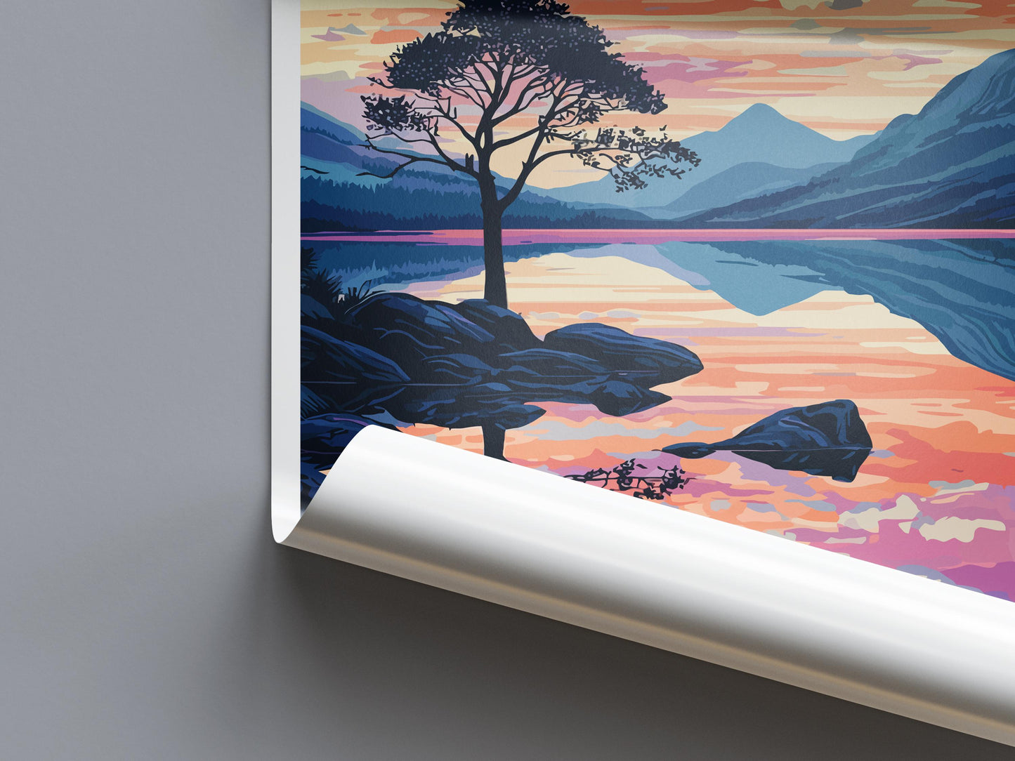 Llyn Padarn Travel Poster Wales Wall Art Snowdonia Lake Print Mountain Landscape Illustration Nature Decor Llyn Padarn Gift Souvenir