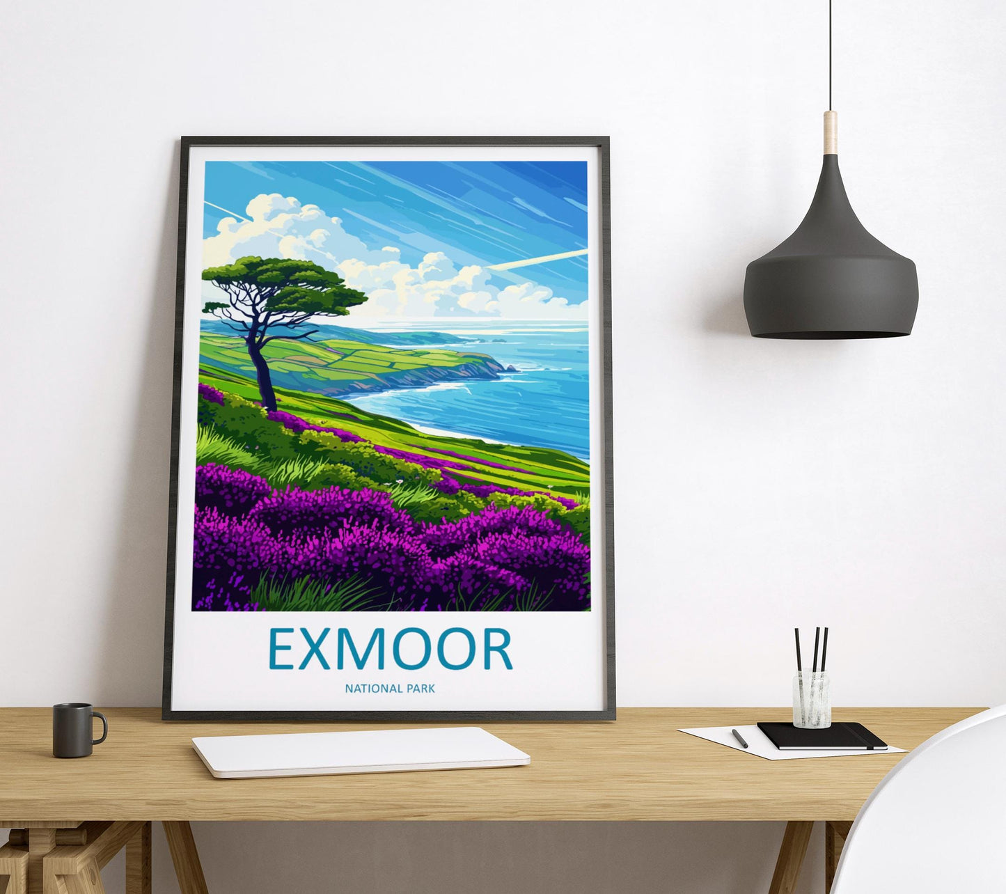 Exmoor National Park Travel Poster England Wall Art Landscape Print Moorland View Illustration Coastal Decor Exmoor Gift Souvenir