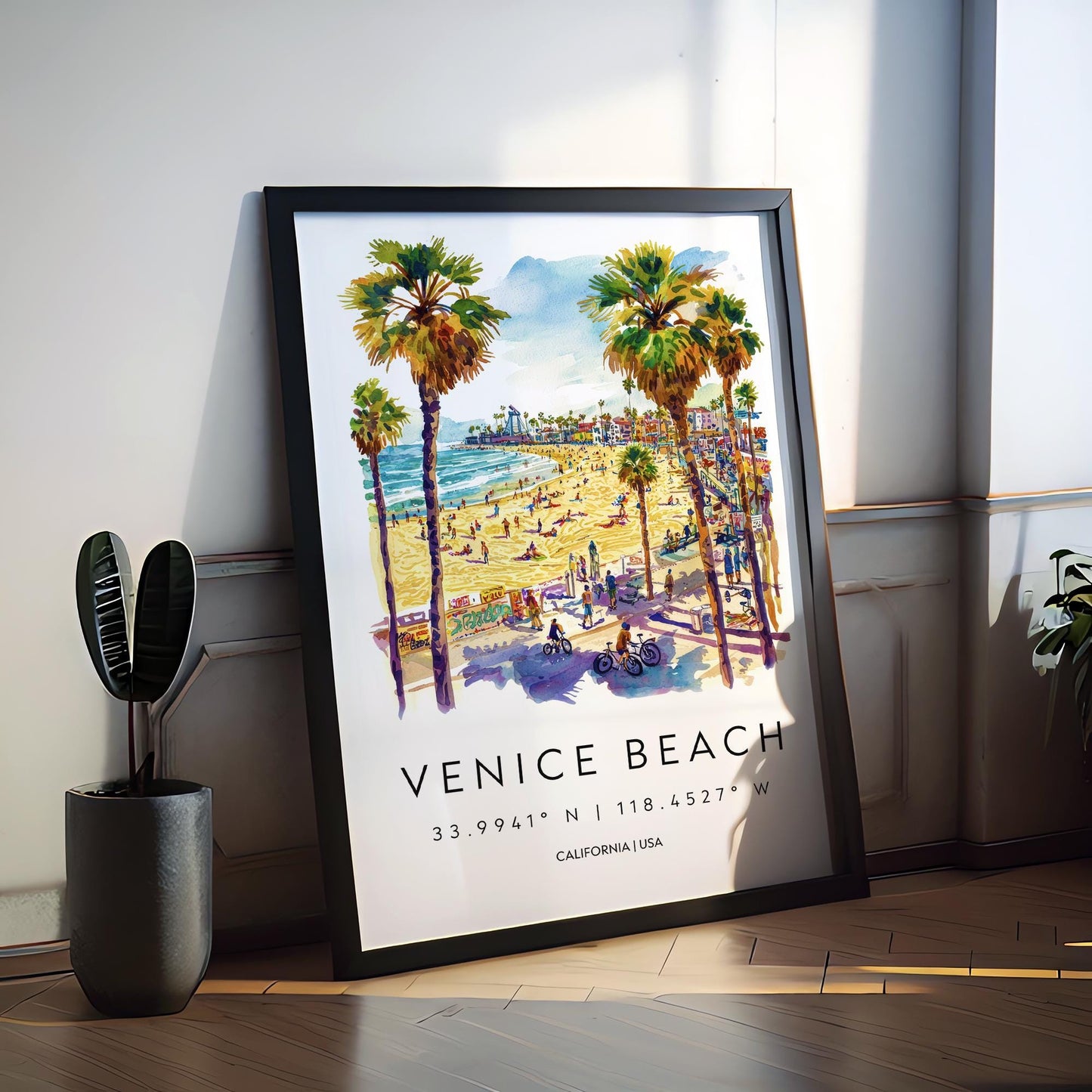 Venice Beach Watercolor Poster Venice Beach Travel Print California Wall Art Coastal Painting Venice Souvenir Decor
