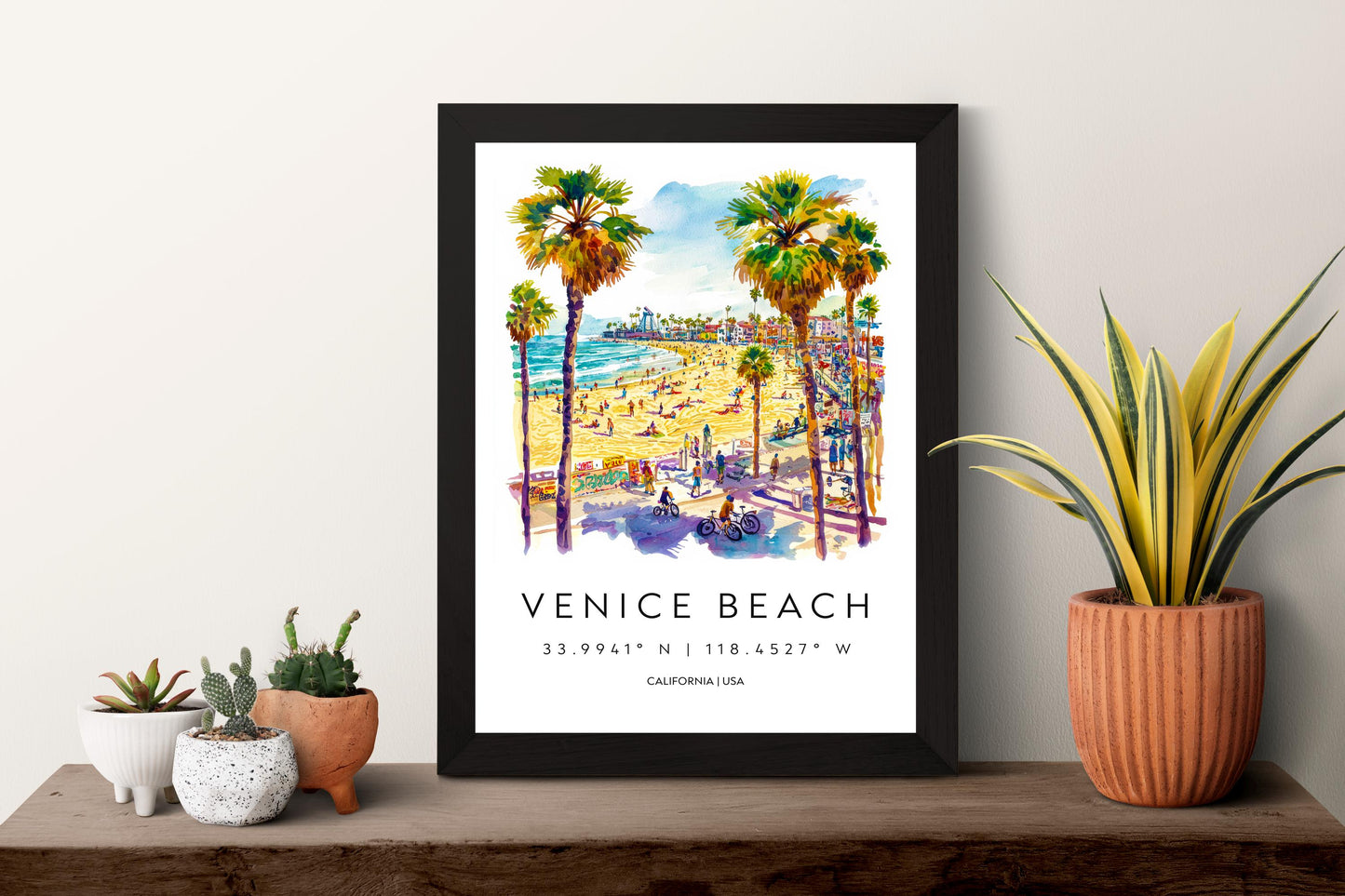 Venice Beach Watercolor Poster Venice Beach Travel Print California Wall Art Coastal Painting Venice Souvenir Decor