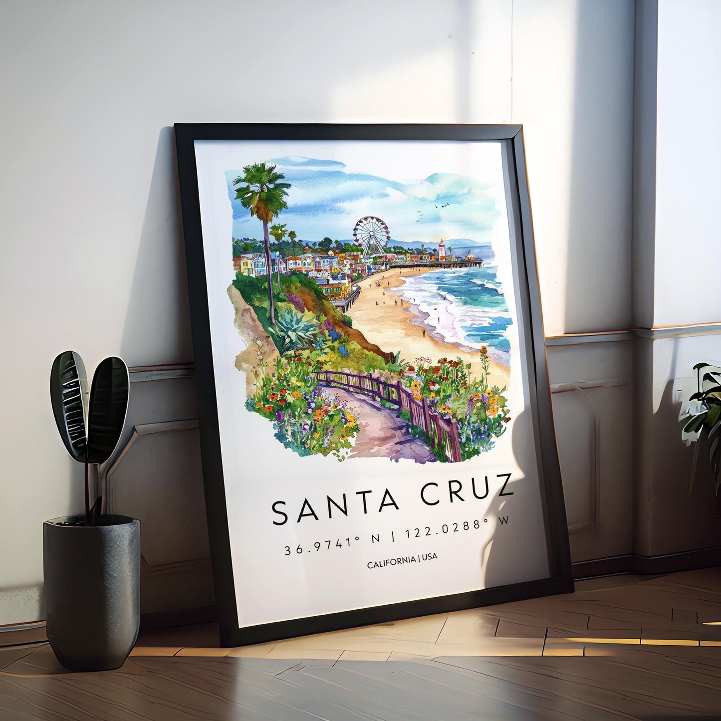 Santa Cruz Watercolor Poster Santa Cruz Travel Print California Wall Art Beach Painting Santa Cruz Souvenir Decor