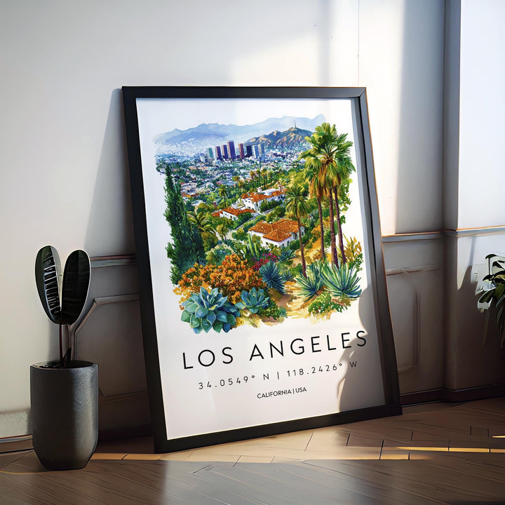 Los Angeles Watercolor Poster Los Angeles Travel Print California Wall Art LA City Painting Los Angeles Decor