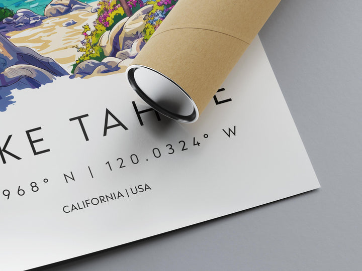 Lake Tahoe Watercolor Poster Lake Tahoe Travel Print California Wall Art Mountain Lake Painting Lake Tahoe Decor