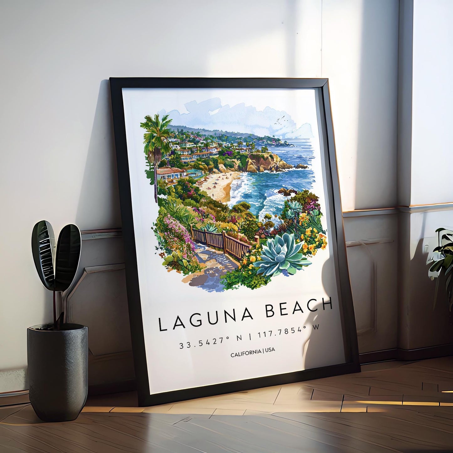 Laguna Beach Watercolor Poster Laguna Beach Travel Print California Wall Art Coastal Painting Laguna Decor