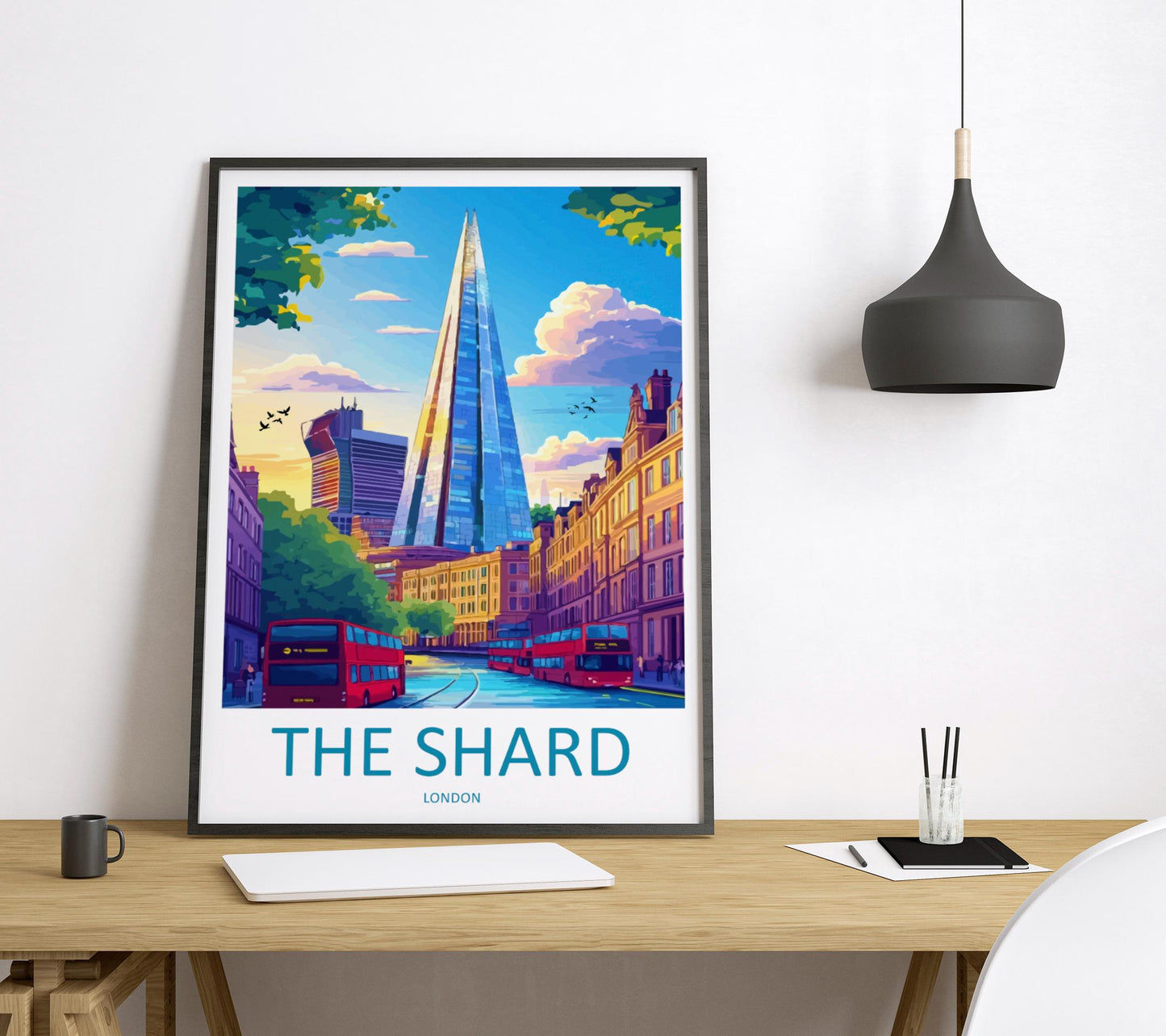 The Shard Travel Poster London Wall Art Modern Landmark Print Cityscape Illustration London Skyline Decor Shard Gift Souvenir Scene