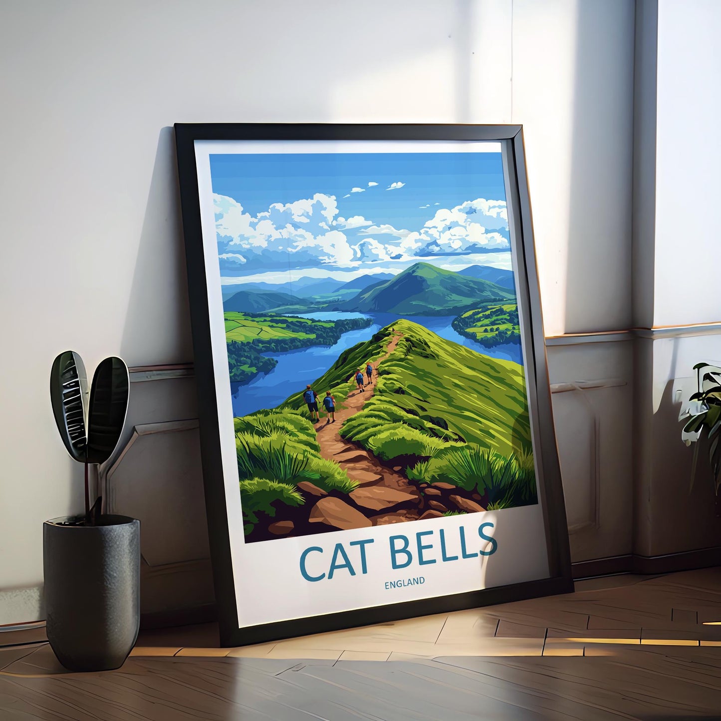 Cat Bells Travel Poster Lake District Wall Art Mountain Print Scenic Ridge Illustration Derwentwater Decor Cat Bells Gift Souvenir