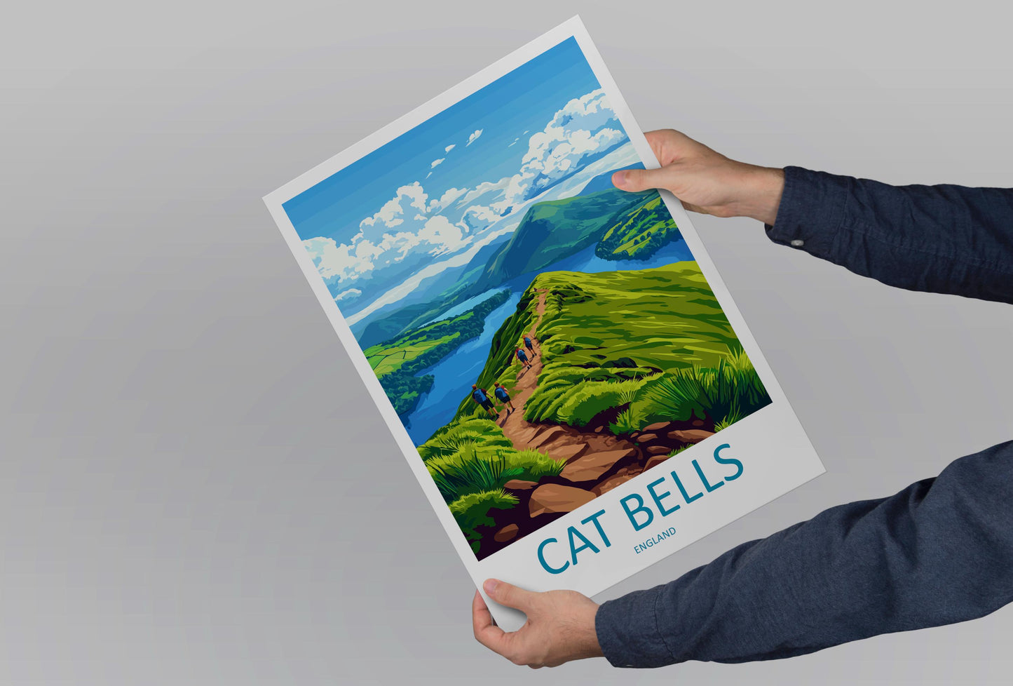 Cat Bells Travel Poster Lake District Wall Art Mountain Print Scenic Ridge Illustration Derwentwater Decor Cat Bells Gift Souvenir