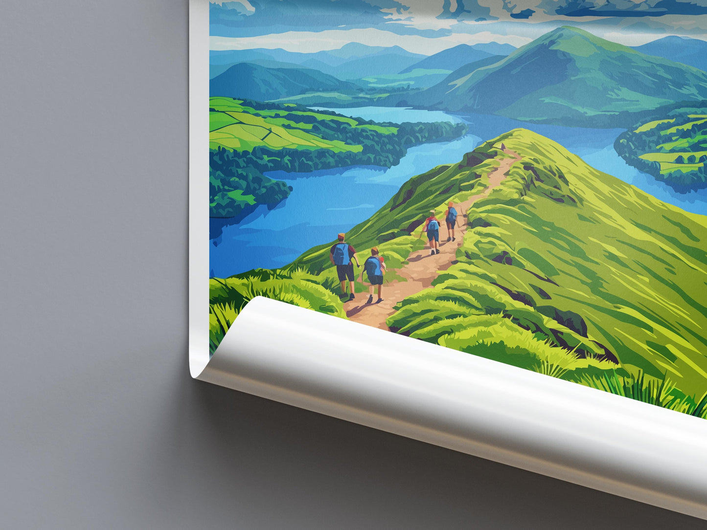 Cat Bells Travel Poster Lake District Wall Art Mountain Print Scenic Ridge Illustration Derwentwater Decor Cat Bells Gift Souvenir