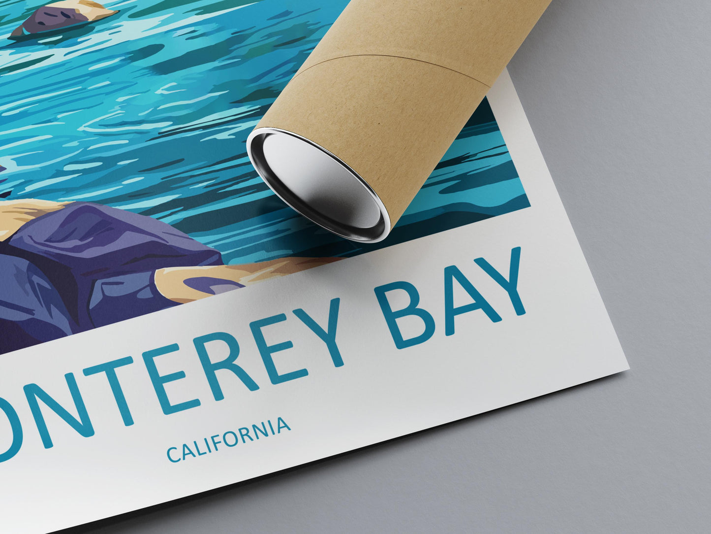 Monterey Bay Travel Poster California Wall Art Coastal View Print Oceanfront Illustration Cannery Row Decor Monterey Gift Souvenir