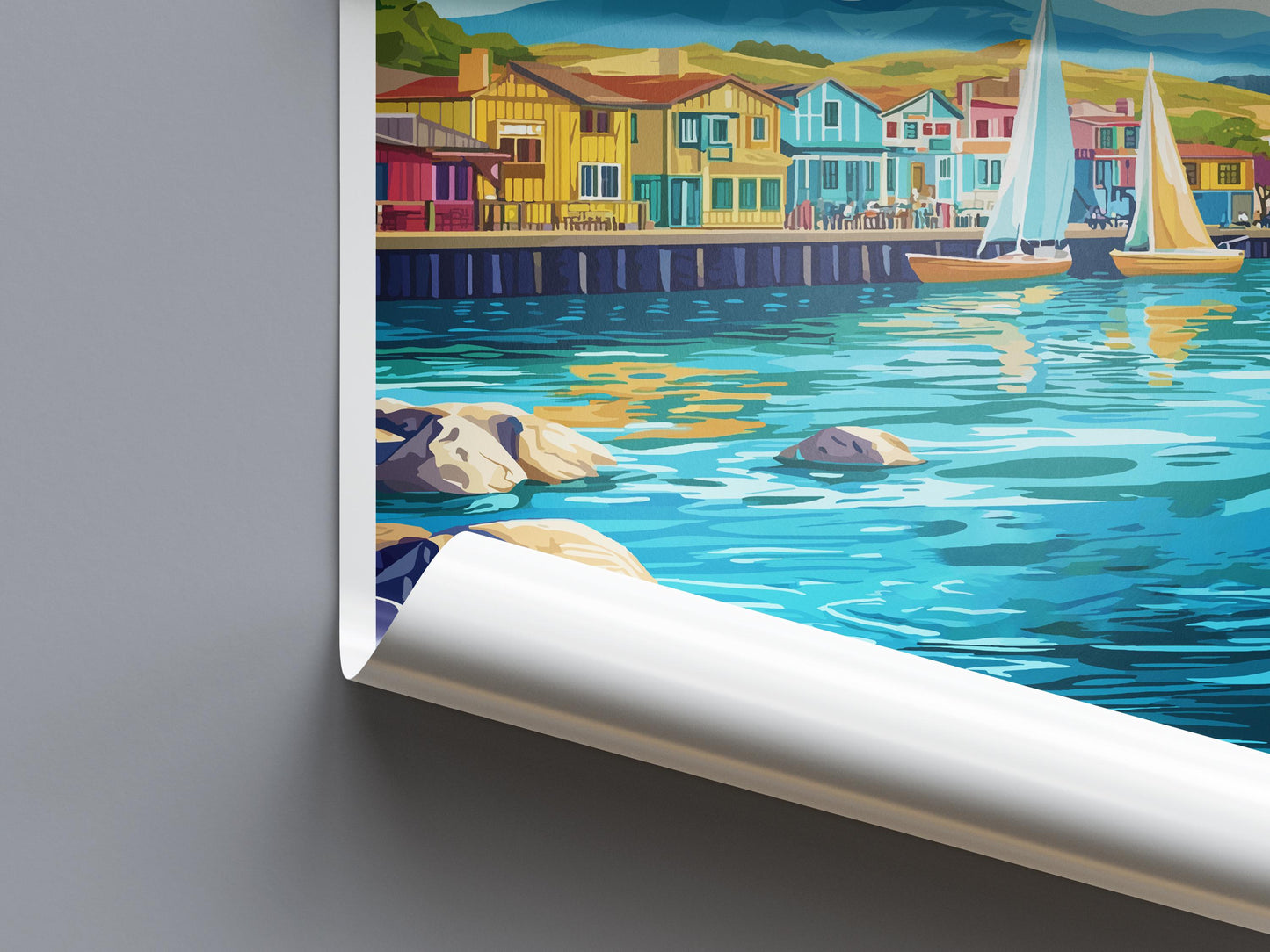 Monterey Bay Travel Poster California Wall Art Coastal View Print Oceanfront Illustration Cannery Row Decor Monterey Gift Souvenir