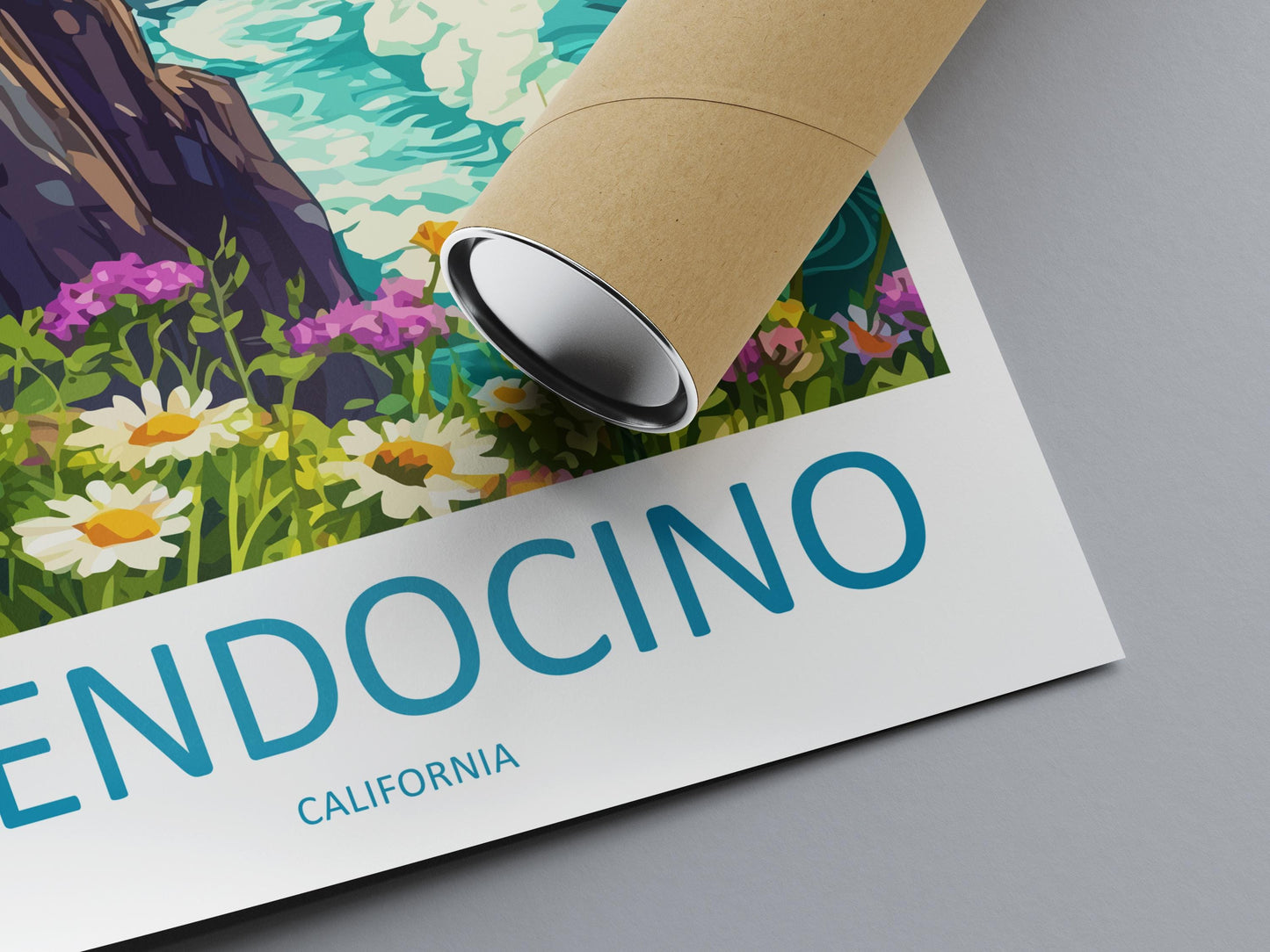 Mendocino Travel Poster California Wall Art Coastal Village Print Ocean Cliff Illustration Redwood Coast Decor Mendocino Gift Souvenir