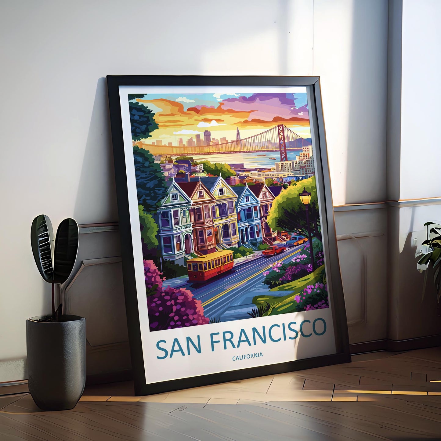 San Francisco Travel Poster California Wall Art Cityscape Print Golden Gate View Illustration Bay Area Decor SF Gift Souvenir Scene