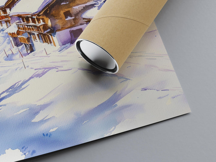La Plagne Watercolor Poster La Plagne Travel Print French Alps Ski Resort Wall Art La Plagne Winter Decor Snowy Mountain Landscape Print