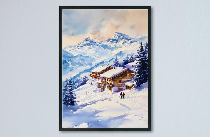 La Plagne Watercolor Poster La Plagne Travel Print French Alps Ski Resort Wall Art La Plagne Winter Decor Snowy Mountain Landscape Print