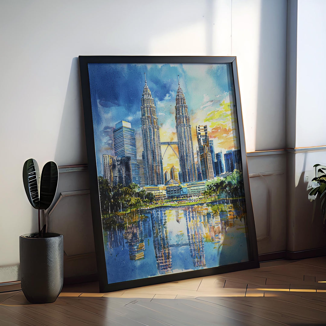 Kuala Lumpur Watercolor Poster Kuala Lumpur Travel Print Malaysia City Wall Art KL Skyline Decor Petronas Towers Urban Landscape Print