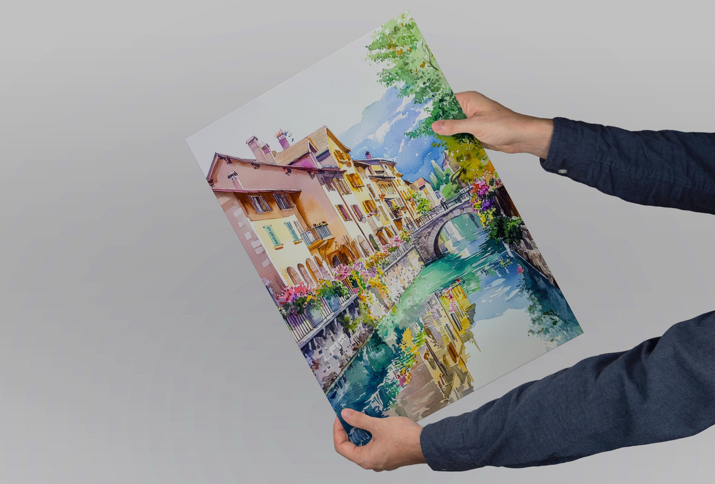 Annecy Watercolor Poster Annecy Travel Print France Wall Art French Alps Decor Annecy Lake Scene Canal City Landscape Architecture Print